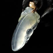 冰玻种淡黄翡缅甸翡翠A货镶玫瑰金扣福瓜挂件