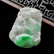 糯冰种翠色缅甸翡翠A货年年有余挂件