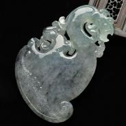 冰种（乌鸡种）墨色略带晴水缅甸翡翠A货龙凤挂件