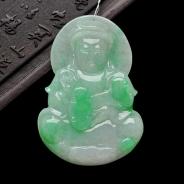 糯冰种翠色缅甸翡翠A货观音挂件