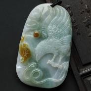 细糯种晴水带黄翡缅甸翡翠A货鹰捕蛇挂件