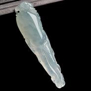 冰种晴水缅甸翡翠A货人参如意挂件