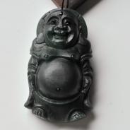 冰种墨翠缅甸翡翠A货站佛挂件