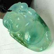 冰种飘花缅甸翡翠逍遥佛挂件