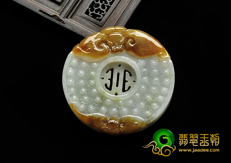糯冰种褐黄翡缅甸翡翠A货福在眼前挂件