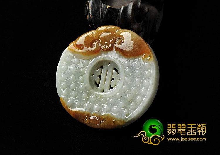 糯冰种褐黄翡缅甸翡翠A货福在眼前挂件