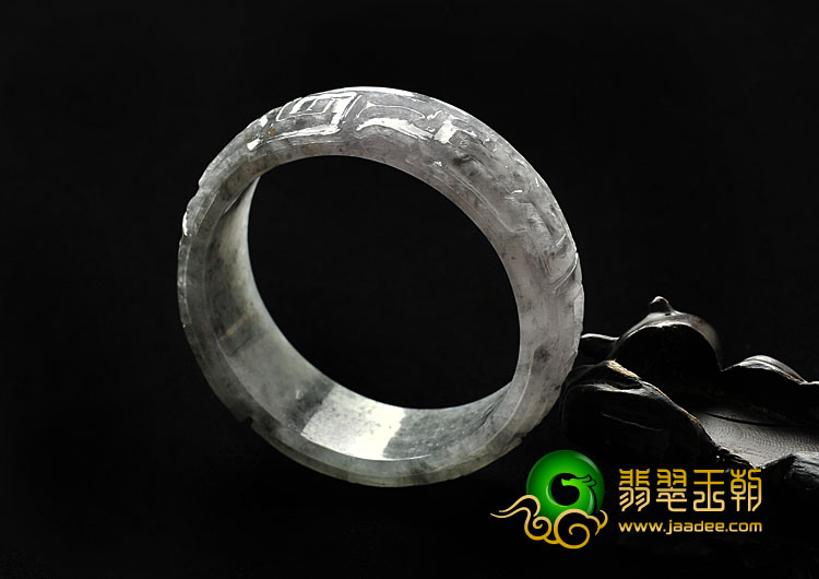 冰种（乌鸡种）灰色晴水缅甸翡翠A货雕花手镯（58.1mm）