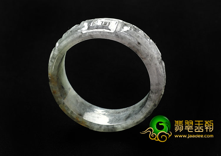 冰种（乌鸡种）灰色带黄翡缅甸翡翠A货雕花手镯（57.7mm）