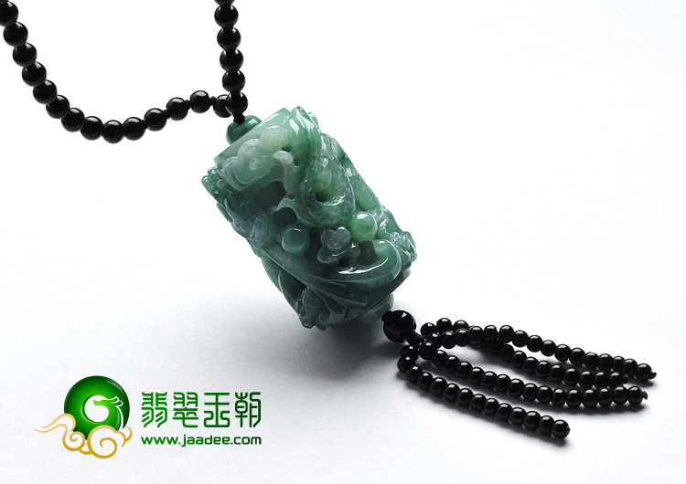 糯冰种飘花缅甸翡翠A货龙柱挂件
