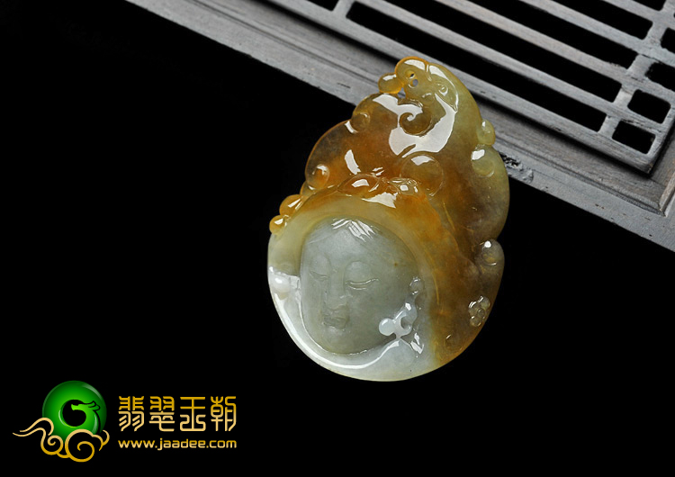 糯冰种褐黄翡缅甸翡翠A货阿诗玛挂件