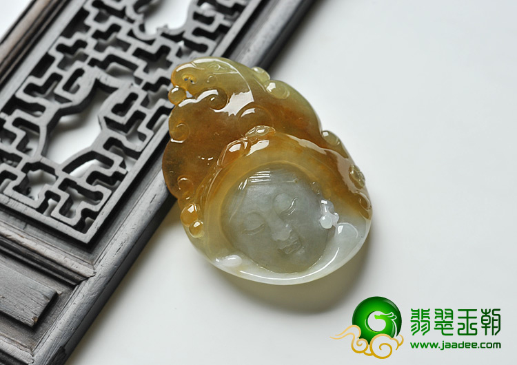 糯冰种褐黄翡缅甸翡翠A货阿诗玛挂件