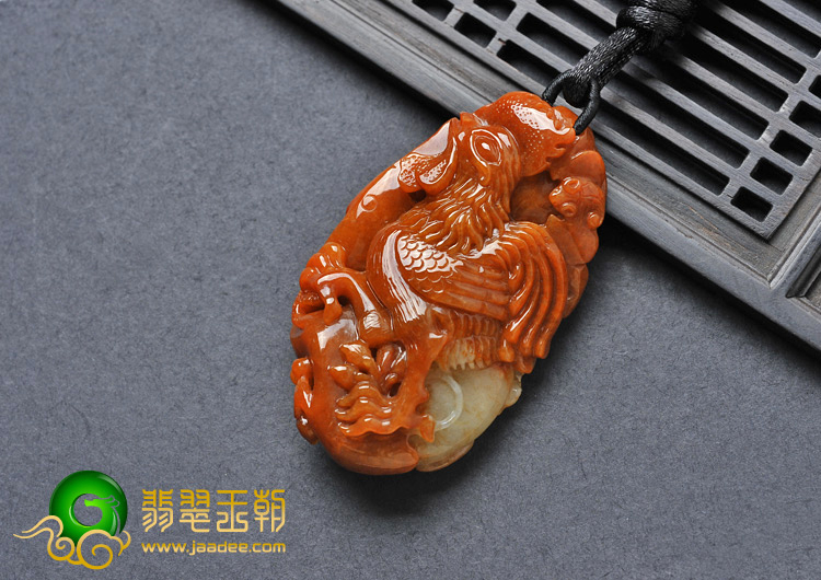 糯冰种红翡缅甸翡翠A货闻鸡起舞挂件