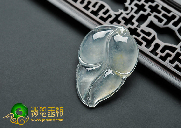 冰玻种淡黄翡缅甸翡翠A货叶子挂件