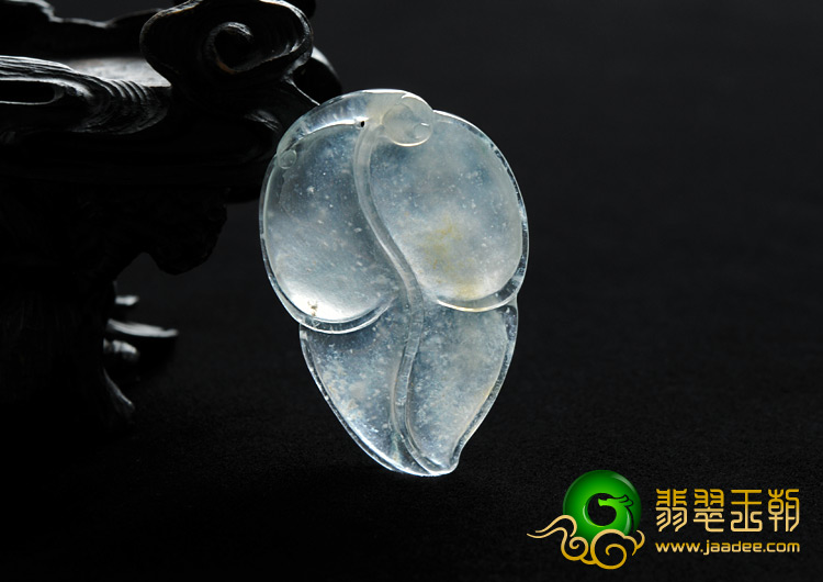 冰玻种淡黄翡缅甸翡翠A货叶子挂件