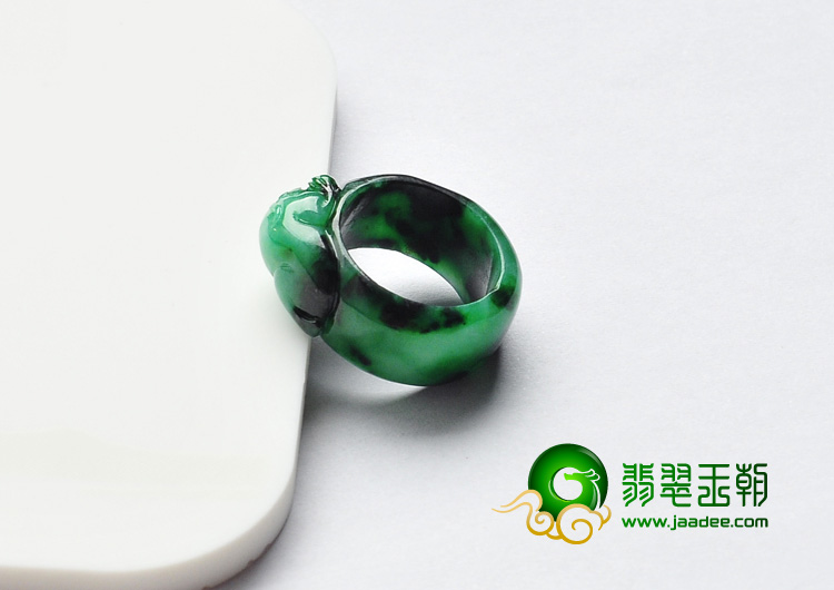糯冰种浓绿缅甸翡翠A货貔貅指环