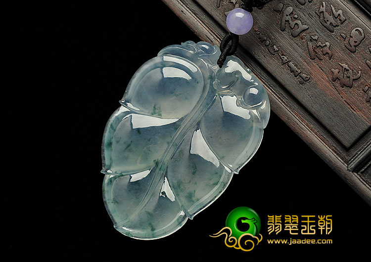 冰玻种飘花缅甸翡翠A货叶子挂件