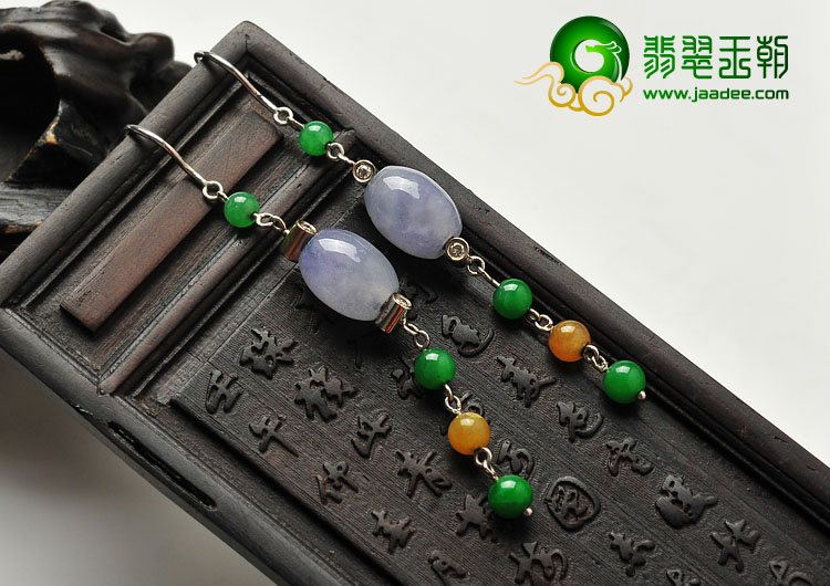 糯冰种紫罗兰缅甸翡翠A货镶白金路路通耳坠