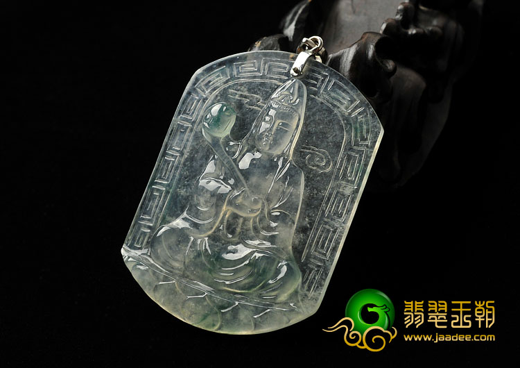 玻璃种飘花缅甸翡翠A货观音挂件
