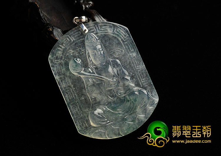 玻璃种飘花缅甸翡翠A货观音挂件