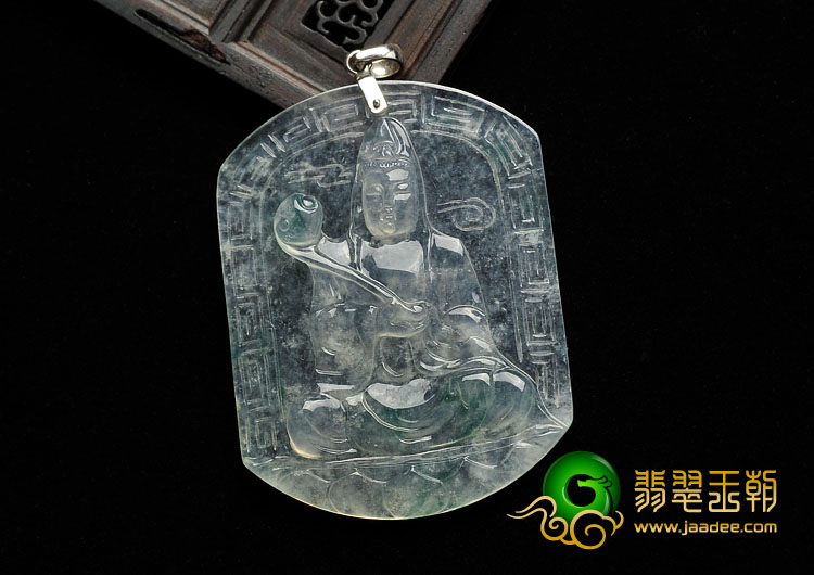 玻璃种飘花缅甸翡翠A货观音挂件