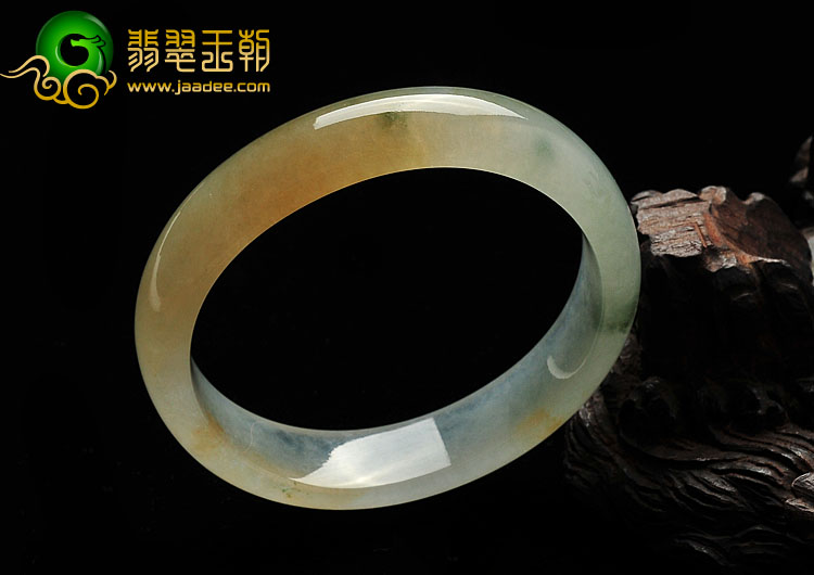 冰种黄翡略飘花缅甸翡翠A货贵妃镯（52.8mm-46.1mm）