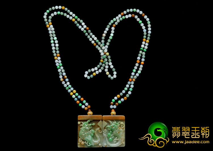 糯冰种三彩缅甸翡翠A货鹦嘴兽挂件（一对）