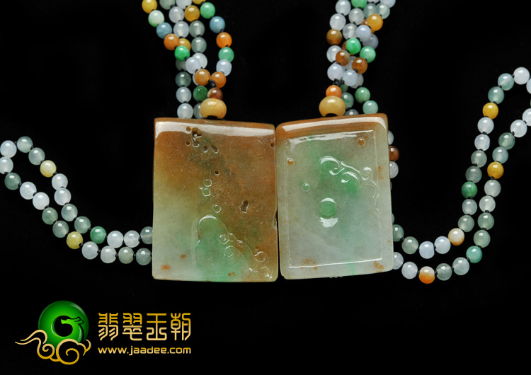 糯冰种三彩缅甸翡翠A货鹦嘴兽挂件（一对）