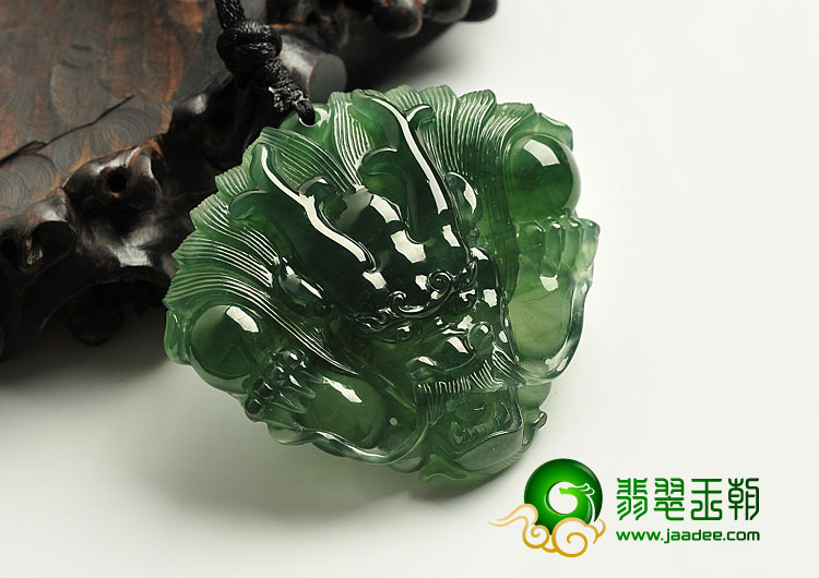 冰种油青缅甸翡翠A货龙头挂件