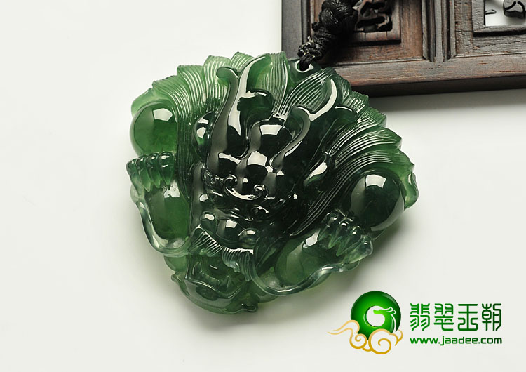 冰种油青缅甸翡翠A货龙头挂件
