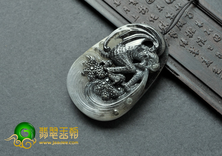 糯冰种（乌鸡种）缅甸翡翠A货福如东海挂件