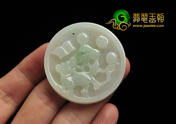 糯冰种飘花缅甸翡翠A货貔貅牌挂件