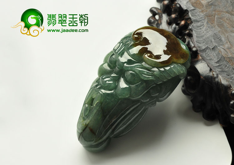 糯冰种油青带褐黄翡缅甸翡翠A货兽头挂件