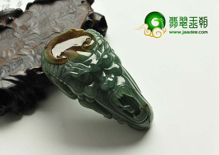糯冰种油青带褐黄翡缅甸翡翠A货兽头挂件