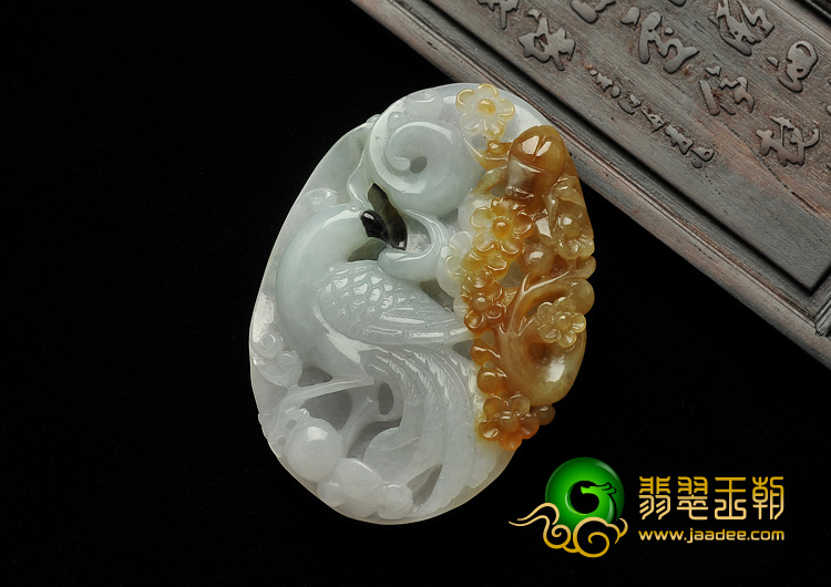 糯冰种晴水带褐黄翡缅甸翡翠A货凤凰挂件