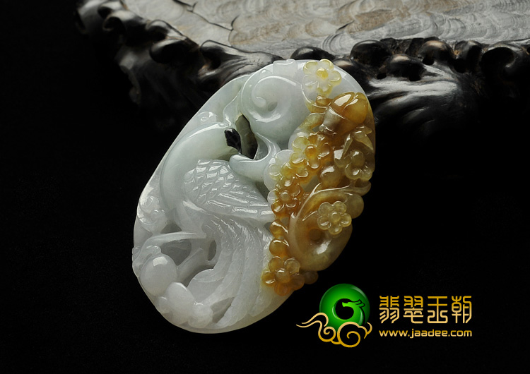 糯冰种晴水带褐黄翡缅甸翡翠A货凤凰挂件