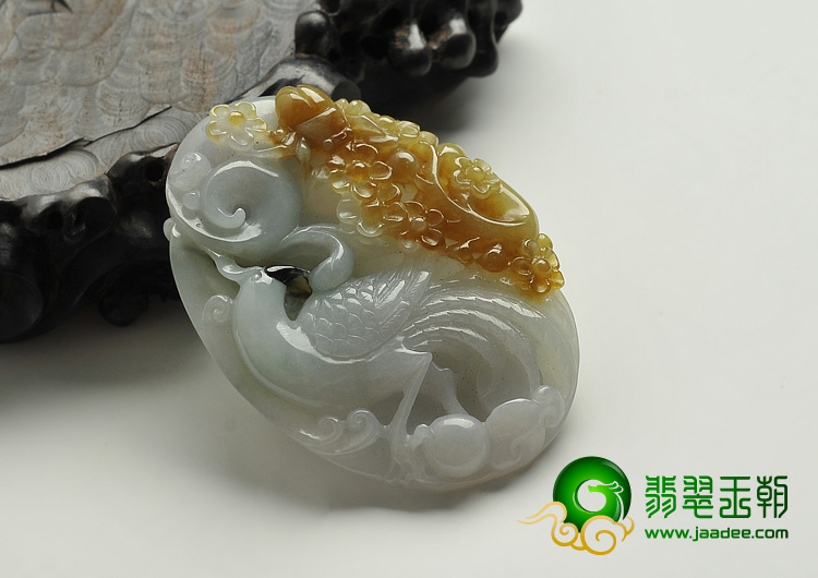 糯冰种晴水带褐黄翡缅甸翡翠A货凤凰挂件