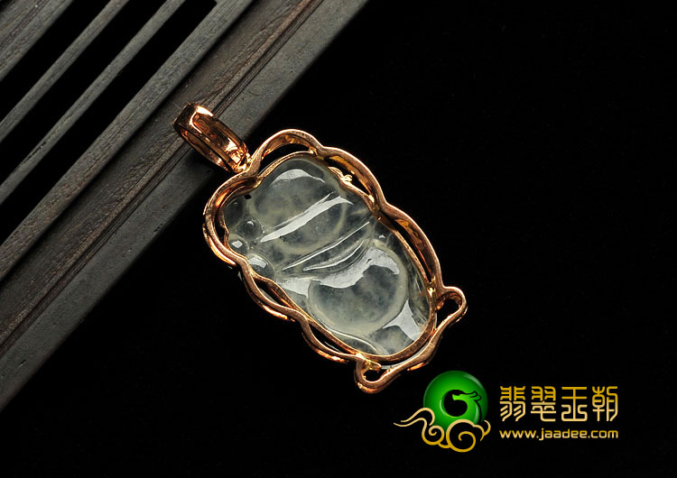 (超值推荐)冰玻种缅甸翡翠A货镶玫瑰金逍遥佛胸坠（真钻）
