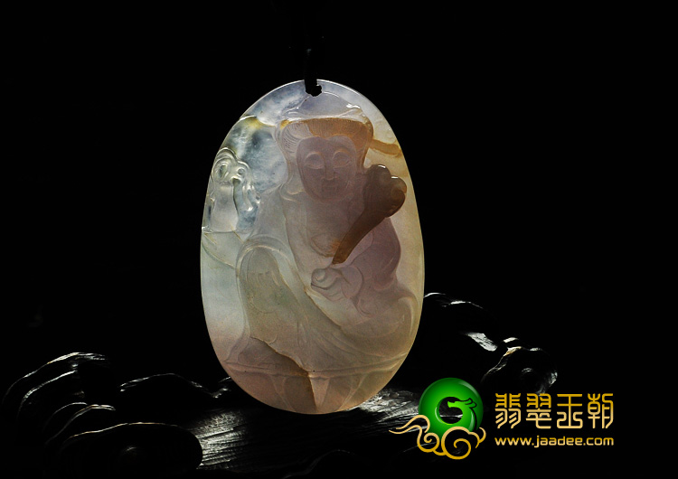 冰种淡紫罗兰带黄翡缅甸翡翠A货观音挂件
