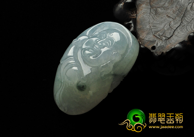 冰种晴水略飘花缅甸翡翠A货笑佛挂件/手玩件