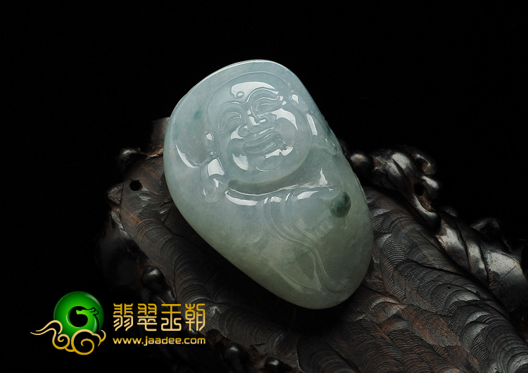 冰种晴水略飘花缅甸翡翠A货笑佛挂件/手玩件
