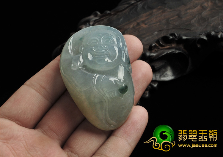 冰种晴水略飘花缅甸翡翠A货笑佛挂件/手玩件