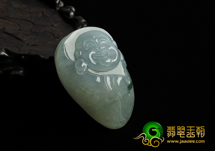 冰种晴水略飘花缅甸翡翠A货笑佛挂件/手玩件