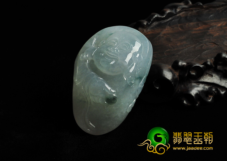 冰种晴水略飘花缅甸翡翠A货笑佛挂件/手玩件