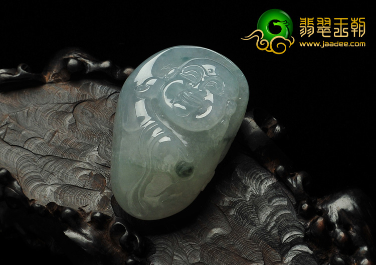 冰种晴水略飘花缅甸翡翠A货笑佛挂件/手玩件