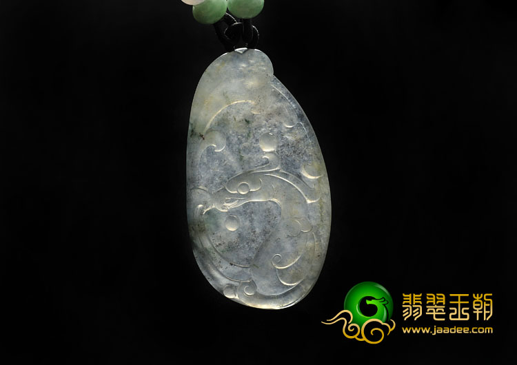 冰玻种飘花缅甸翡翠A货仿古凤来仪挂件