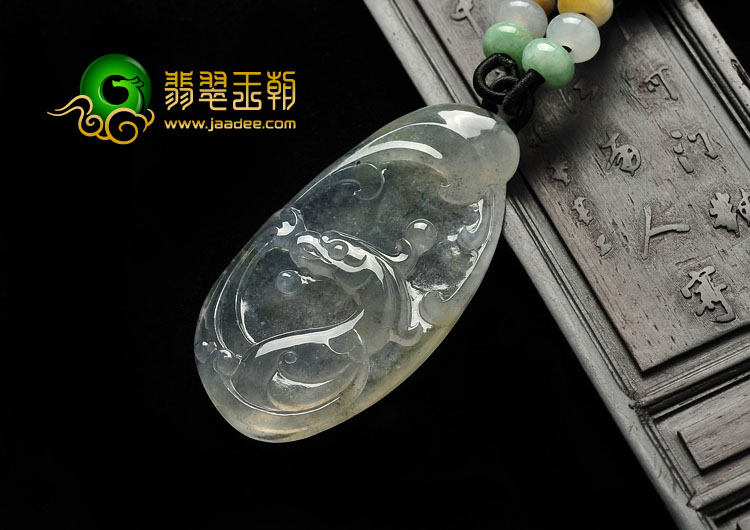 冰玻种飘花缅甸翡翠A货仿古凤来仪挂件