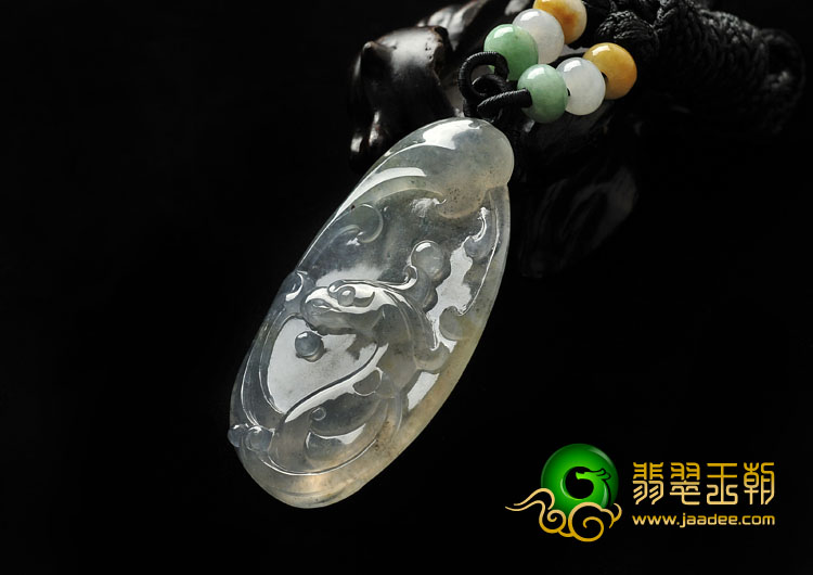 冰玻种飘花缅甸翡翠A货仿古凤来仪挂件