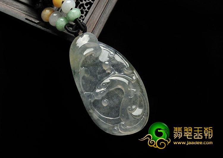 冰玻种飘花缅甸翡翠A货仿古凤来仪挂件