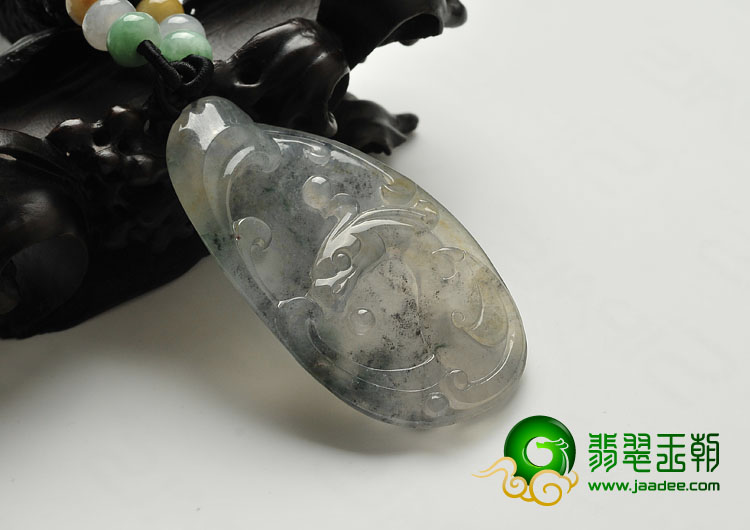 冰玻种飘花缅甸翡翠A货仿古凤来仪挂件