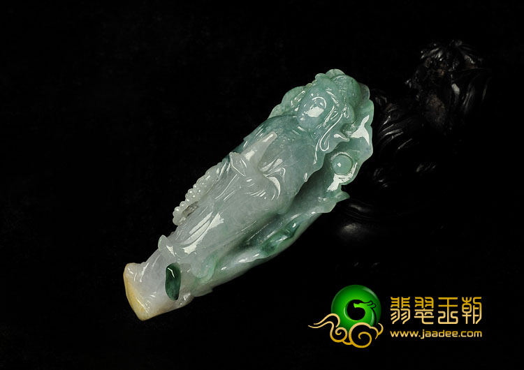 糯冰种飘花缅甸翡翠A货观音摆件